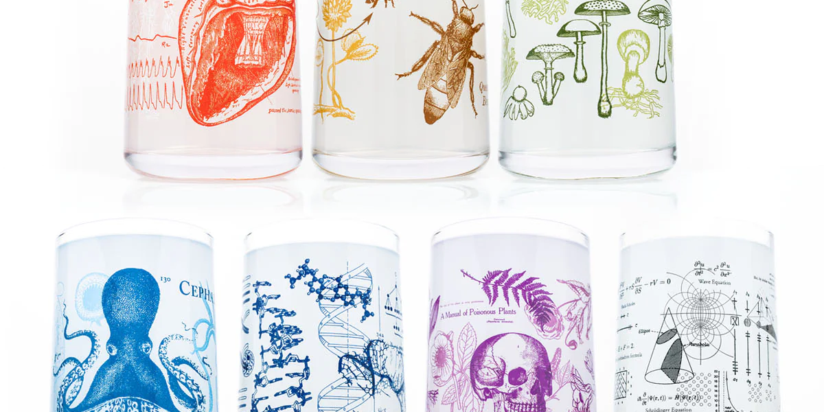 Vintage Science Drinking Glassware Set of 7
