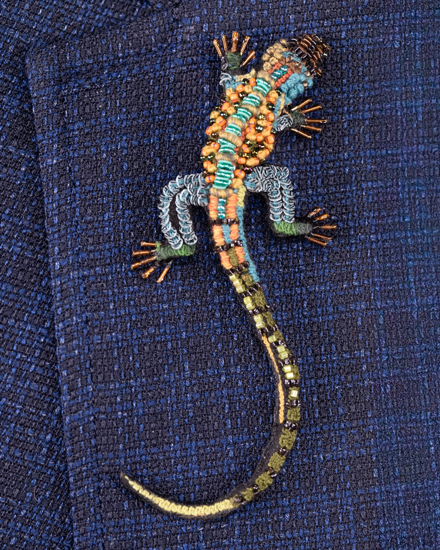 Caiman Lizard Beaded Brooch Pin - Trovelore