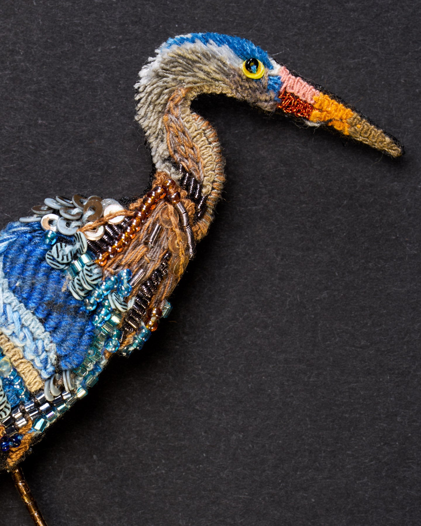 Great Blue Heron Beaded Brooch Pin - Trovelore