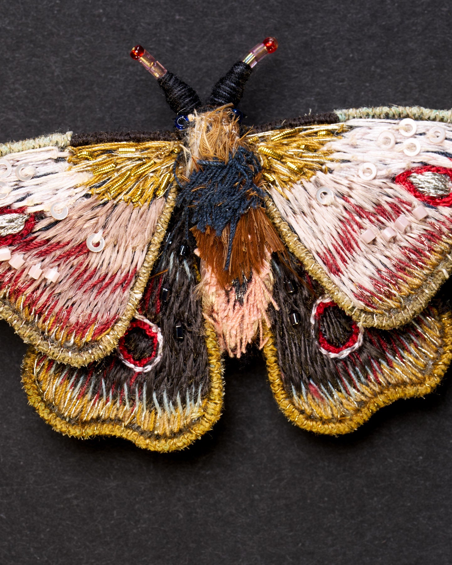 Mopane Emperor Moth Beaded Brooch Pin - Trovelore