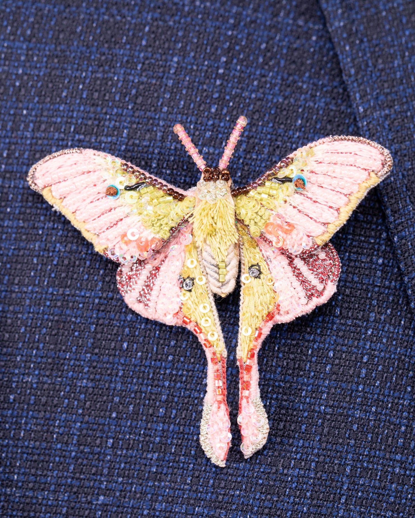 Luna Moth Beaded Brooch Pin - Trovelore
