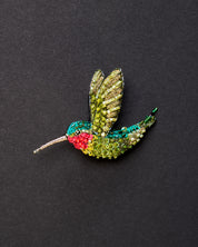 Ruby Throated Hummingbird Beaded Brooch Pin - Trovelore
