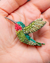 Ruby Throated Hummingbird Beaded Brooch Pin - Trovelore