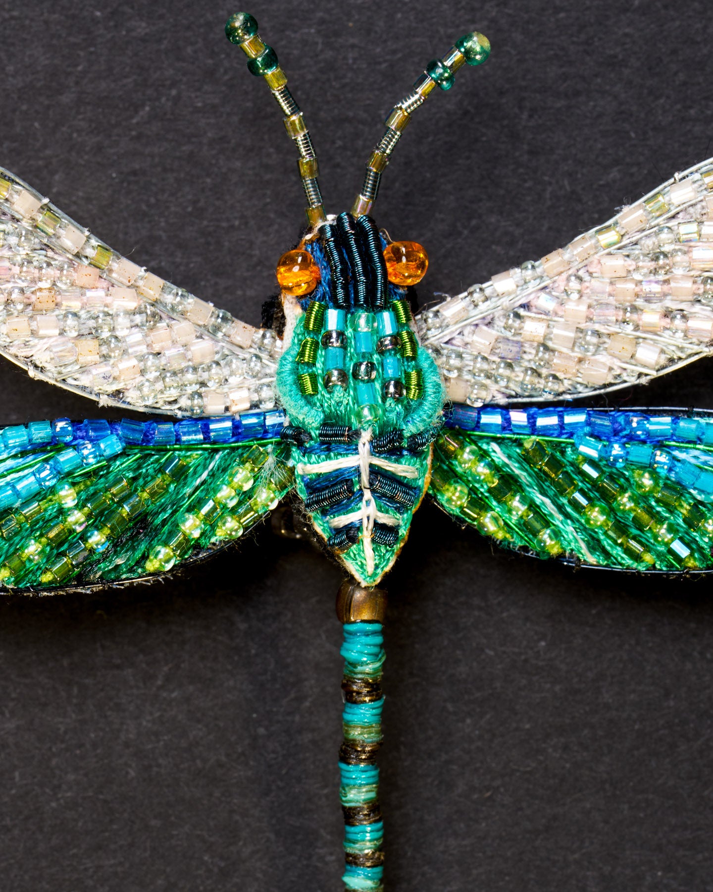 Oriental Greenwing Beaded Brooch Pin - Trovelore