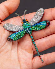Oriental Greenwing Beaded Brooch Pin - Trovelore