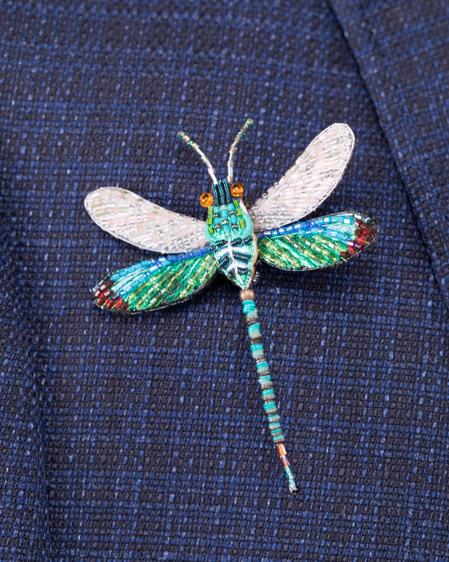 Oriental Greenwing Beaded Brooch Pin - Trovelore