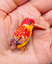 Black-backed Dwarf Kingfisher Beaded Brooch Pin - Trovelore