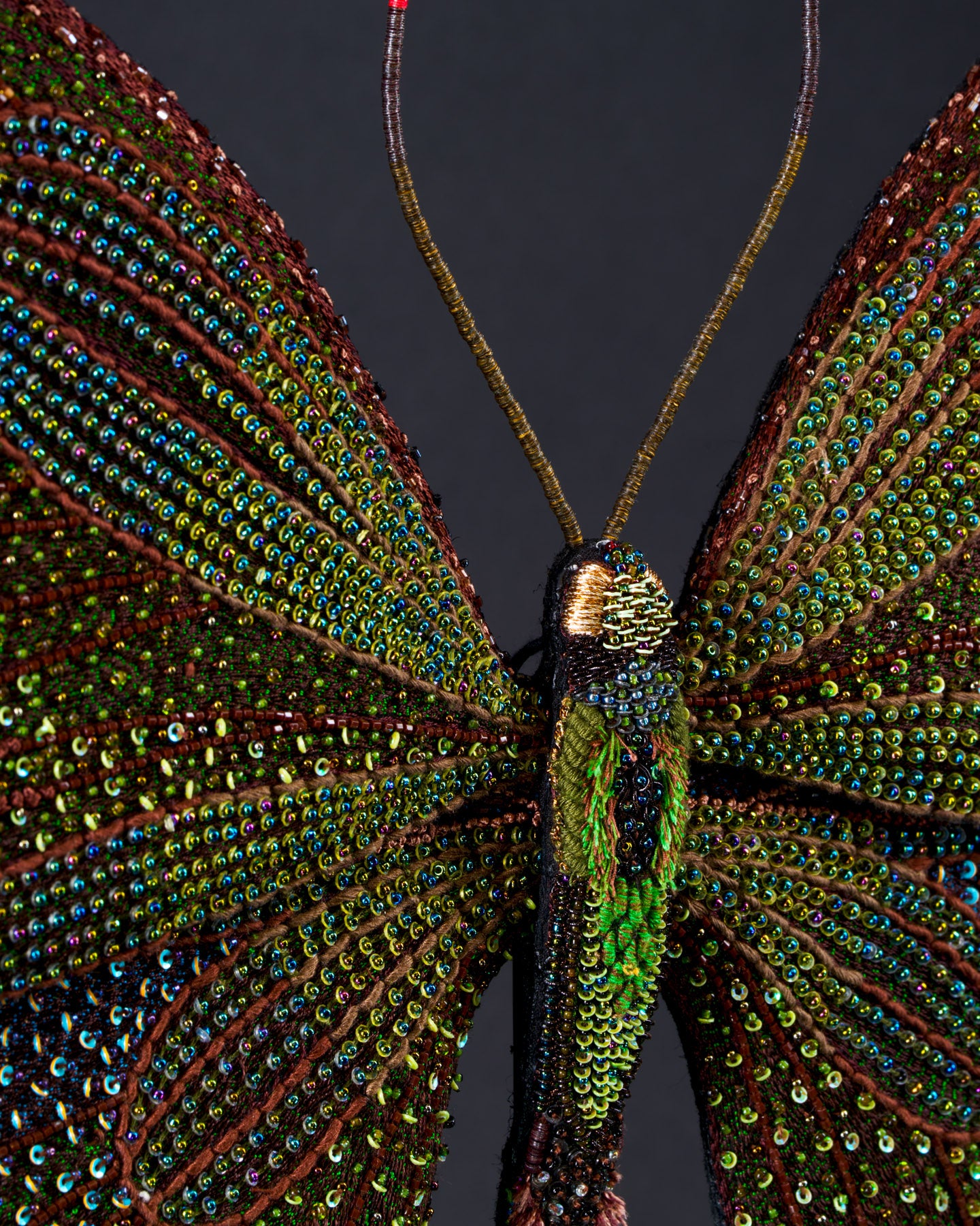 Green Peacock Butterfly Beaded Sculpture - Trovelore