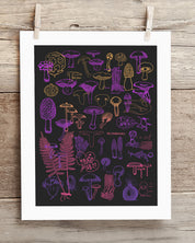 Neon Fungi Scientific Illustration Museum Print
