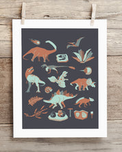 An Retro Dinosaurs Museum Print of dinosaurs and plants hanging on a clothesline by Cognitive Surplus.