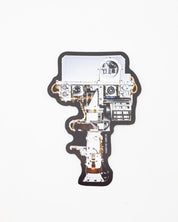 A Cognitive Surplus Curiosity Rover Head Sticker with an image of a machine on it.