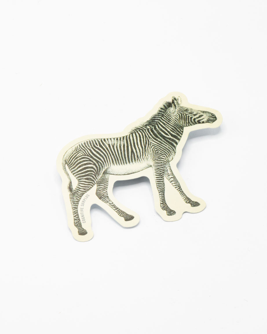 An image of a Cognitive Surplus Zebra Sticker on a white surface.