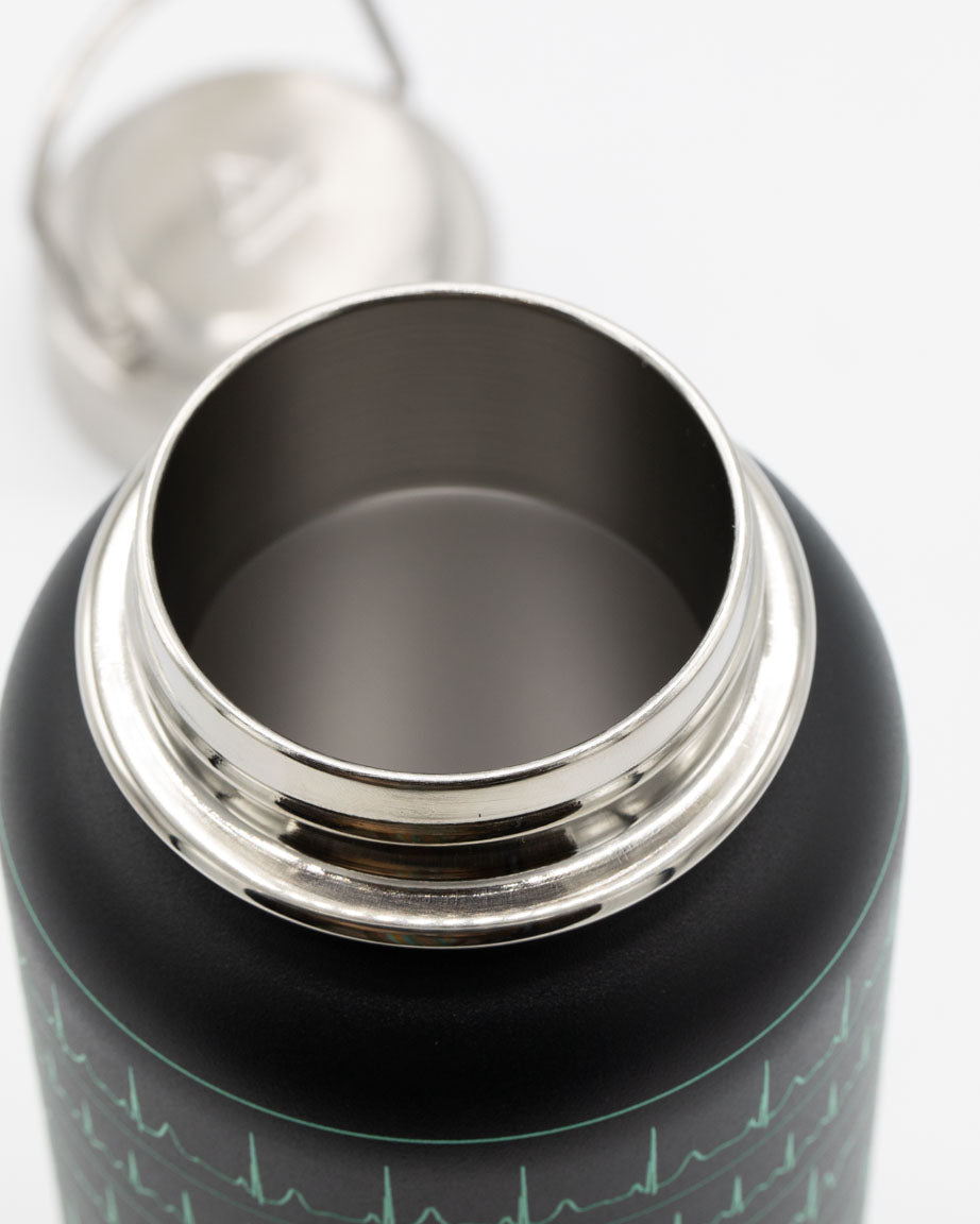 A Heartbeat 32 oz Steel Bottle with an ecg on it.