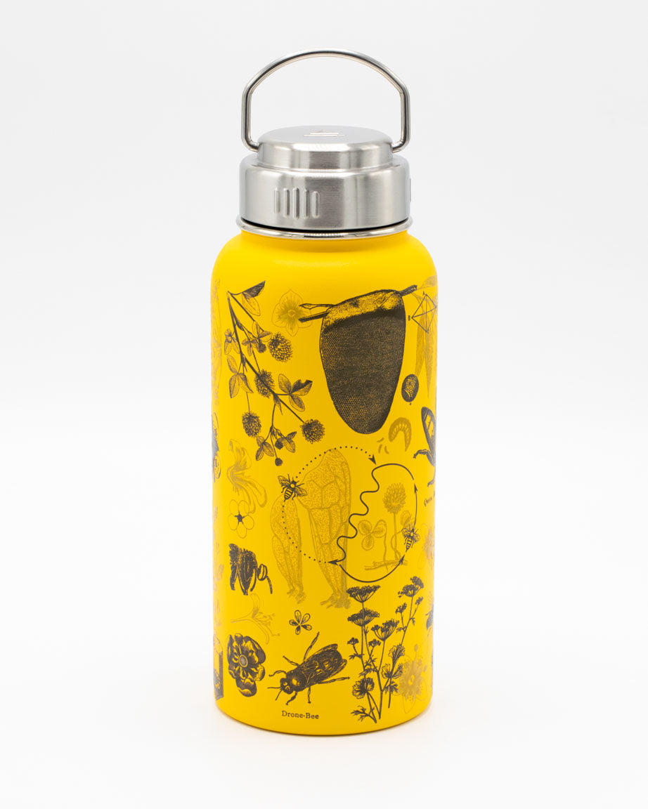A Honey Bee 32 oz Steel Bottle with a black and yellow design.