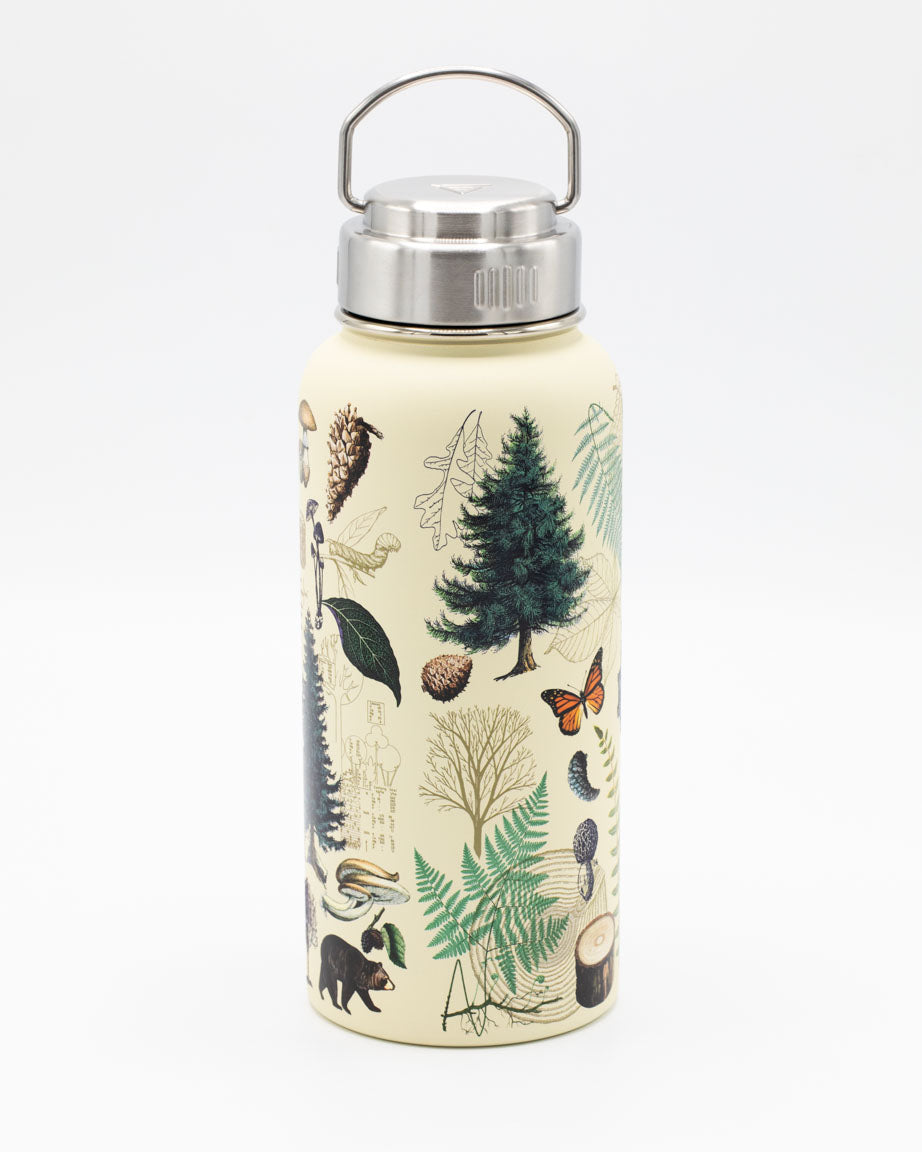A Woodland Forest 32 oz Steel Bottle with a forest design on it by Cognitive Surplus.